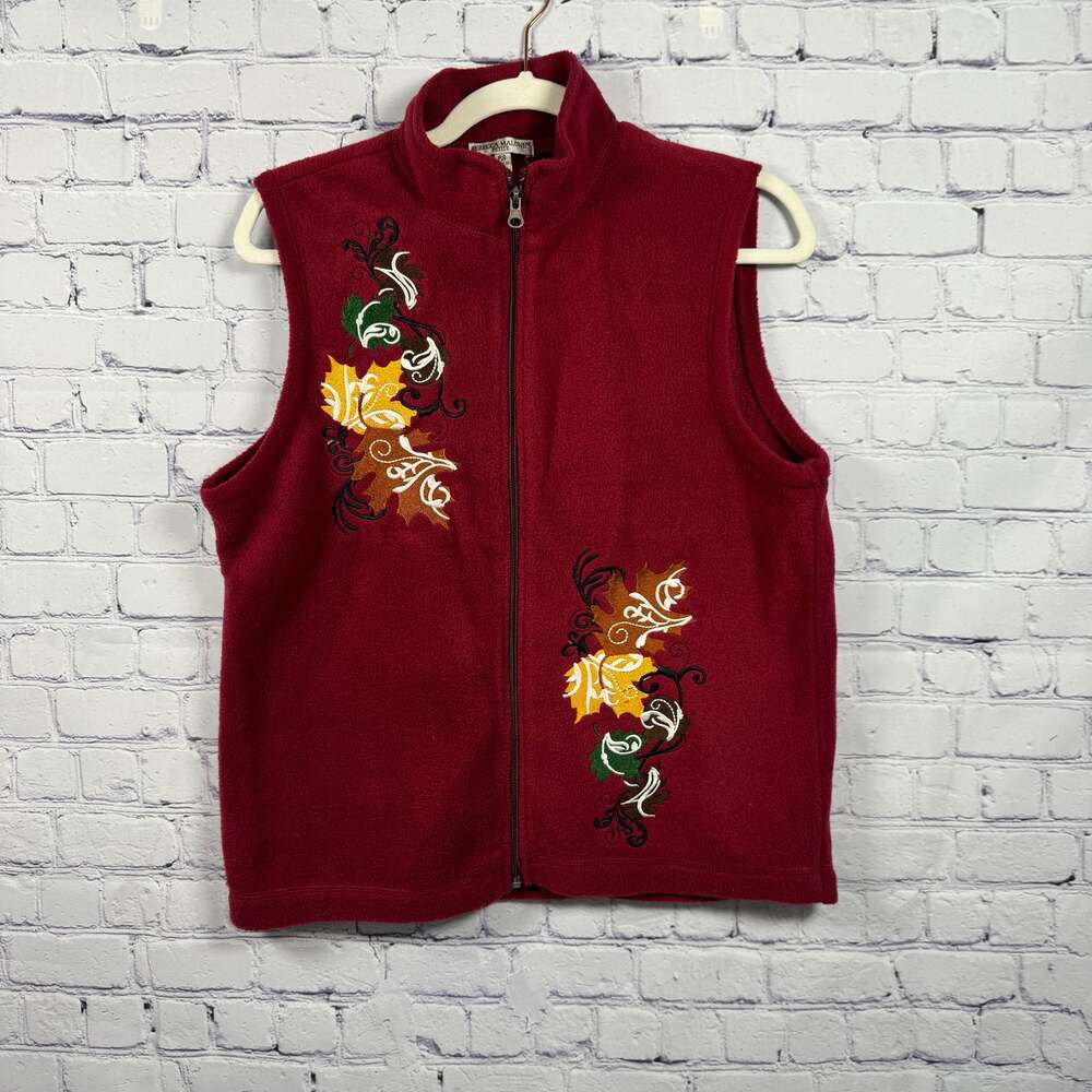 Rebecca Malone Fleece Vest With Embroidered Leaves Size PS